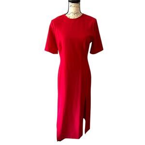 Zara Red Double Front Slit Midi Dress Back Zip Size Medium EUC